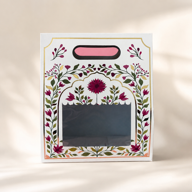 Floral Window Gift Box with Handle – Elegant Packaging for Chocolates, Hampers & Return Gifts
