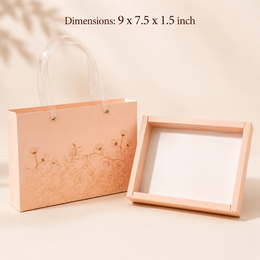 Premium Floral Gift Hamper Tray with Matching Carry Bag – 9 x 7.5 x 1.5 Inch Pink Gift Packaging Set
