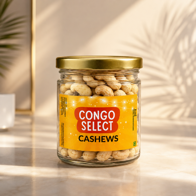 Congo Select Premium Cashews Small Jar | Handpicked Crunchy Kaju | Fresh & Nutritious Dry Fruits