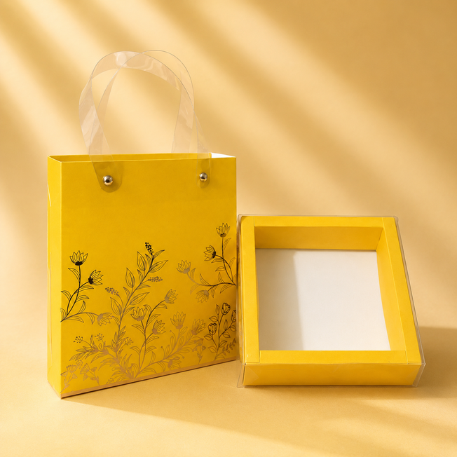 Floral Gift Bag & Matching Display Box Set – 8 x 7 x 2 Inch