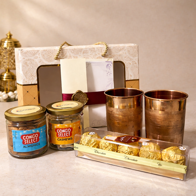 Luxury Copper Gift Set with Dry Fruits & Chocolates