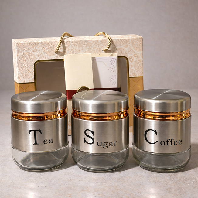 Elegant Tea, Sugar & Coffee Storage Jar Set with Gift Box