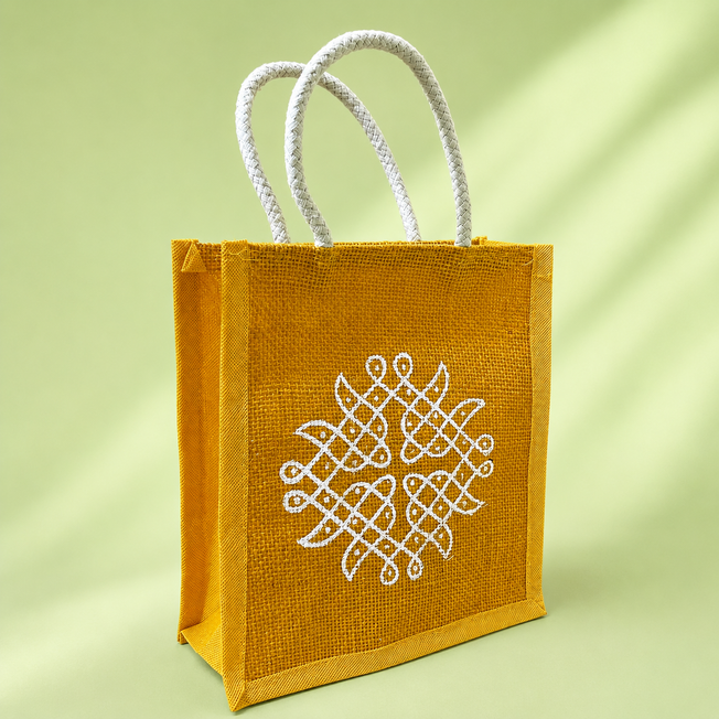 Premium Assorted Jute Gift Bag with White Embroidery | Reusable Eco-Friendly Return Gift Bag | 8 x 10 x 4 Inch