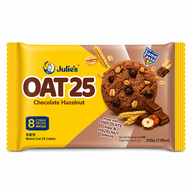 Julie's OAT 25 Chocolate Hazelnut Cookies | Oat Biscuits with Chocolate Chips & Hazelnut Pieces