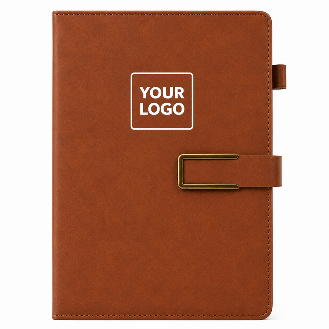 Custom Logo Premium A5 PU Leather Notebook | Personalized Executive Diary with Metal Buckle
