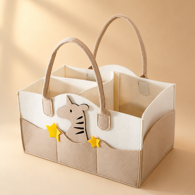 Baby Diaper Organizer Caddy – Felt Nursery Storage Basket with Removable Dividers & 11 Pockets