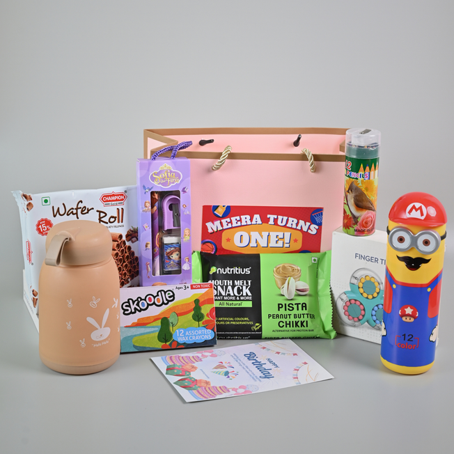 Kids Premium Return Gift Combo with Water Bottle, Stationery Kit & Toys | Birthday Gift Set