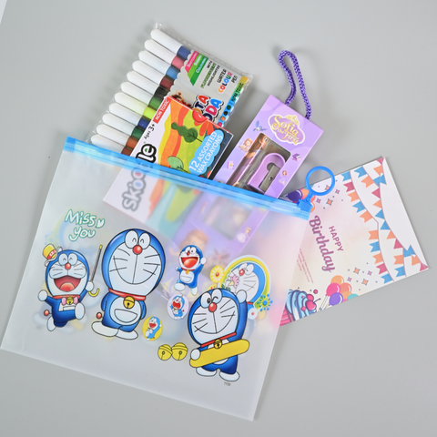 Premium Kids Return Gift Combo – Crayons, Sketch Pens, Stationery Kit & Cartoon Pouch | Birthday Party Favors