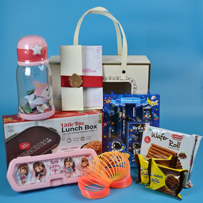 Kids Premium Return Gift Combo with Lunch Box & Water Bottle | Personalized Birthday Gift Set for Kids