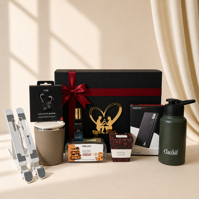 Premium Tech & Wellness Gift Hamper| Laptop Stand, Airdopes, Power Bank & Accessories