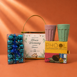 Personalized Housewarming Gift Hamper with Chai Cups, Phool Dhoop Cones & Chocolate Box | Premium Return Gift Set