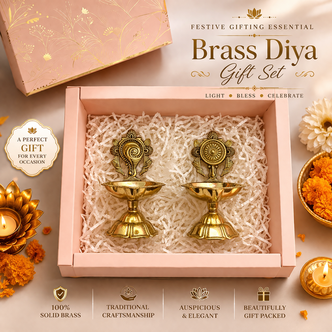 Brass Diya Gift Set (Pair) with Premium Gift Box – Festive & Return Gift