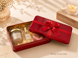 Premium Red Metal Gift Tin Box with Ribbon – 7.5 x 4.5 x 2 Inch Decorative Gift Packaging Box