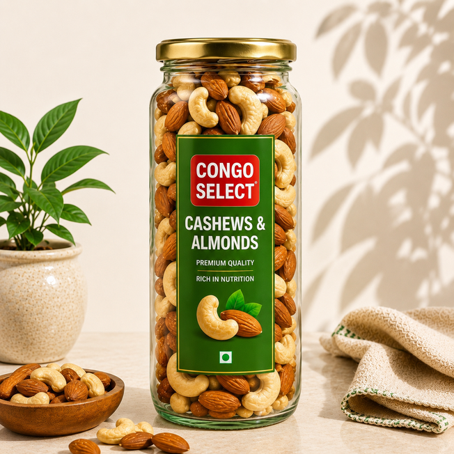 Congo Select Premium Mixed Dry Fruits – Large Glass Jar | Cashews & Almonds Mix | Fresh & Nutritious