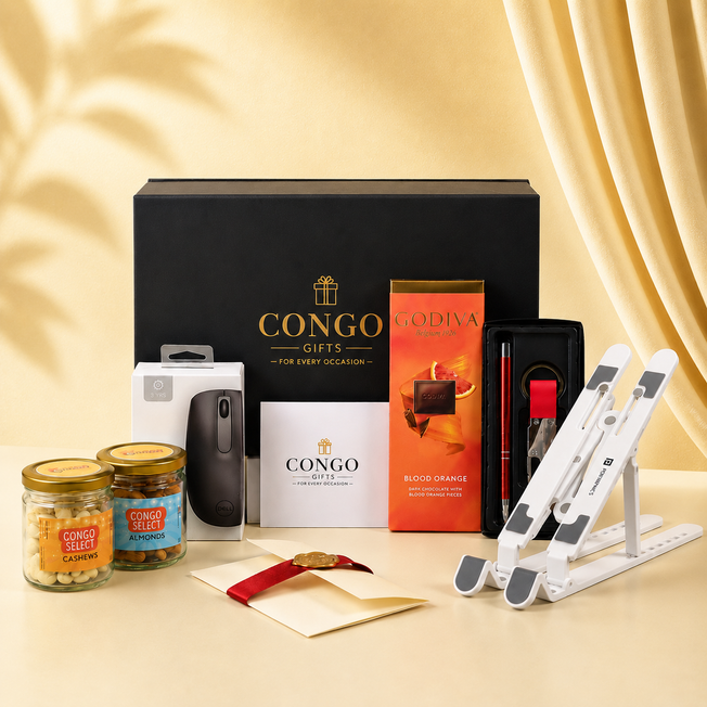 Premium Corporate Gift Box | Mouse, Godiva & Laptop Stand