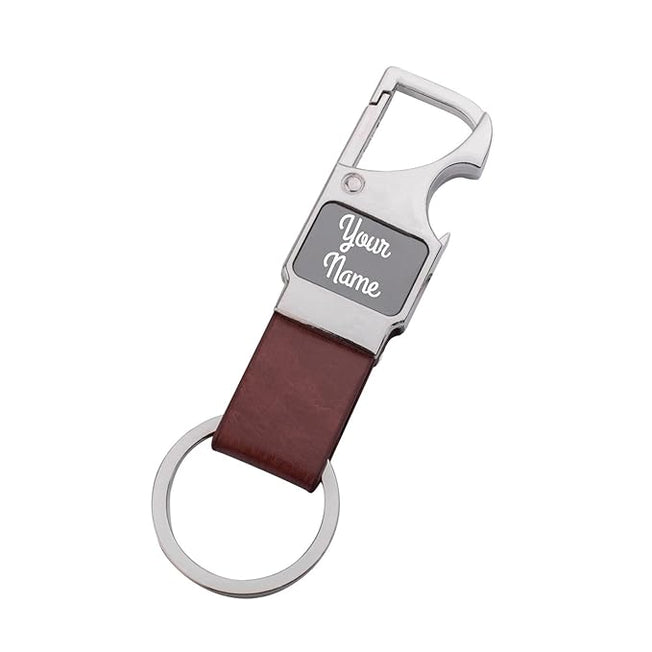 Custom Logo Metal Keychain with Bottle Opener | Premium PU Leather Key Ring