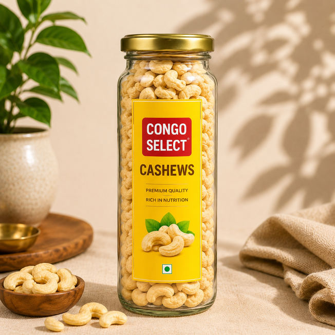 Congo Select Premium Cashews – Large Glass Jar | Crunchy Kaju | Fresh & Nutritious Dry Fruits