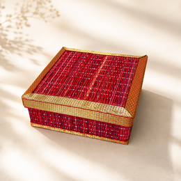 Handcrafted Red Decorative Storage & Gift Box with Lid – Premium Hamper Basket