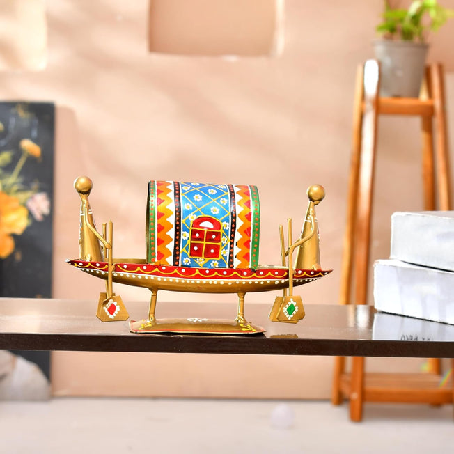 Handcrafted Metal Boat Naav Showpiece | Traditional Decorative Home Décor Accent for Living Room, Office & Tabletop | Multicolor Gift Item (19.5 x 10.5 x 5.5 cm)