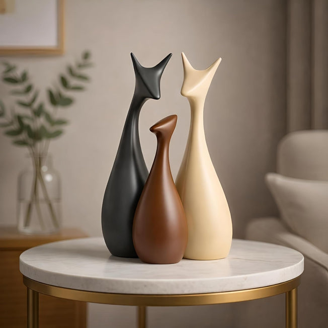 Modern Abstract Cat Family Sculpture Set – Elegant Resin Home Decor Showpiece for Living Room, Office set of 3