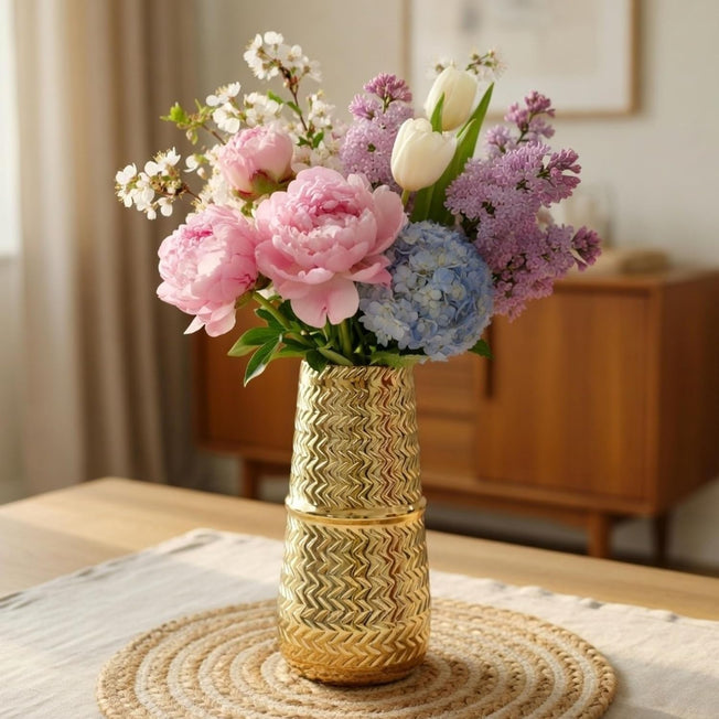 Luxury Gold Metal Flower Vase for Home Decor (Flowers Not Included) – Modern Tabletop Decorative Vase