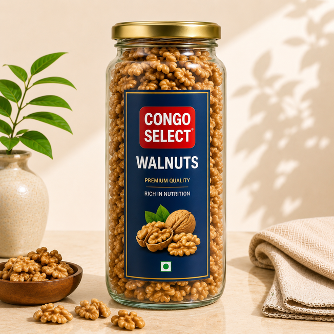 Congo Select Premium Walnuts – Large Glass Jar | Crunchy Akhrot Kernels | Fresh & Nutritious Dry Fruits