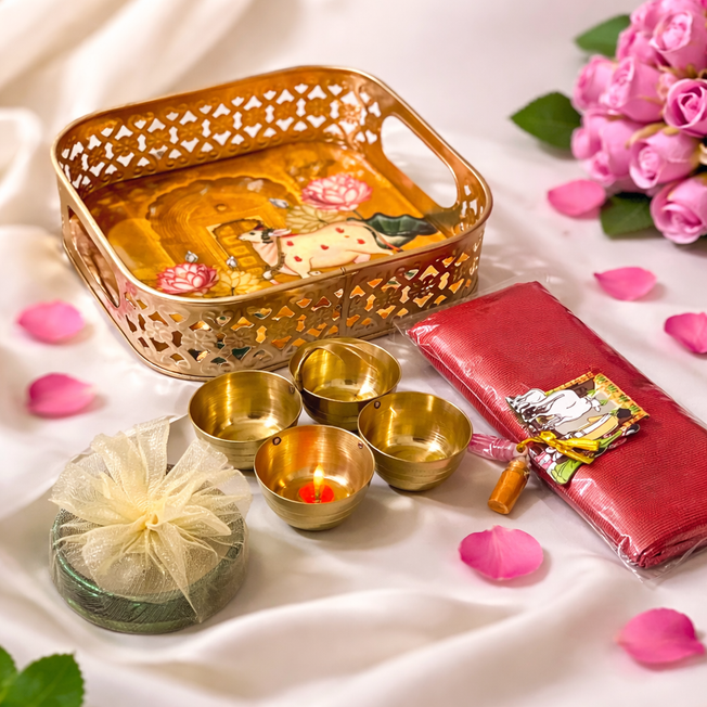 Traditional Puja Gift Hamper with Brass Items – Perfect Festive Return Gift