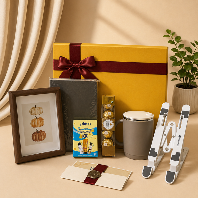 Premium Work & Wellness Gift Hamper | Notebook, Mug, Travel Kit & Laptop Stand