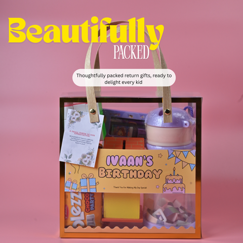 Kids Return Gift Combo Pack with Personalized Clear Bag | Utility & Fun Gift Set for Birthday Party
