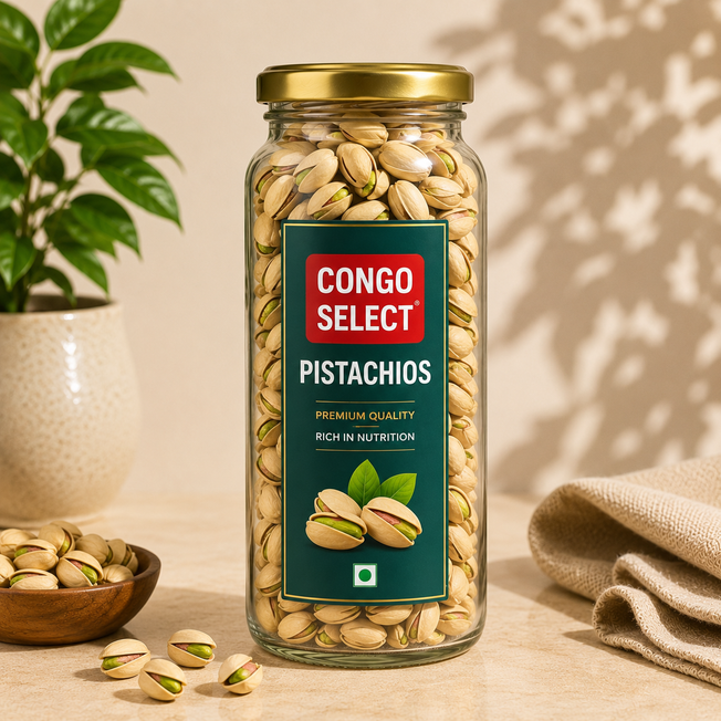 Congo Select Premium Pistachios – Large Glass Jar | Crunchy Pista | Fresh & Nutritious Dry Fruits