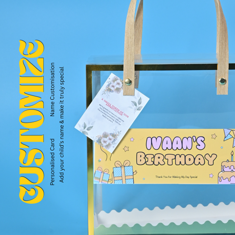 Kids Return Gift Combo Pack with Personalized Clear Bag | Creative Art Activity Gift Set for Birthday Party