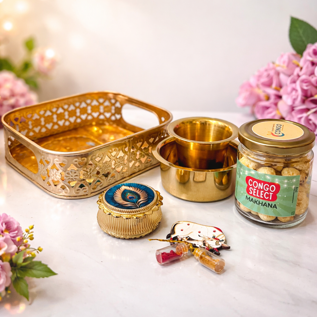 Premium Brass Glass Set Hamper – Traditional Wedding Return Gift