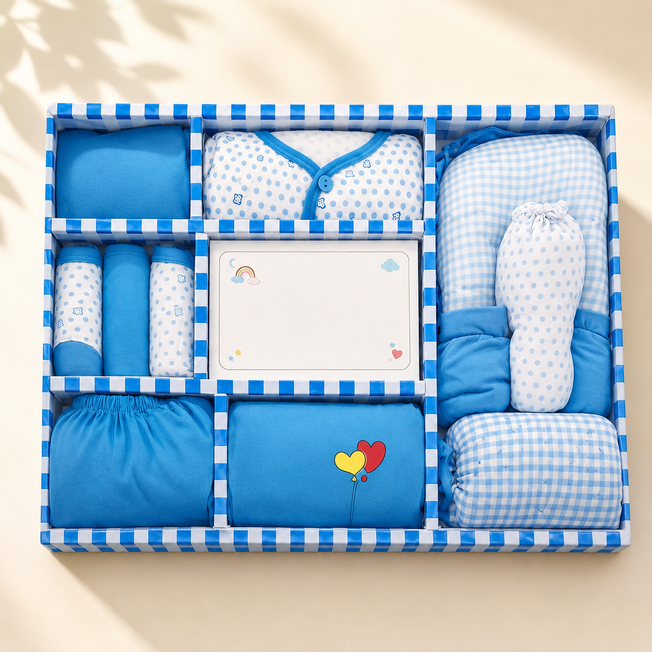 11 Piece Newborn Baby Clothing Gift Set – Complete Cotton Essentials Kit (Blue)