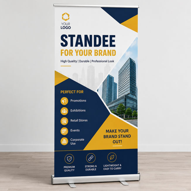 Custom Promotional Standee 3 x 6 Feet | Premium Roll Up Banner Stand with Design Support
