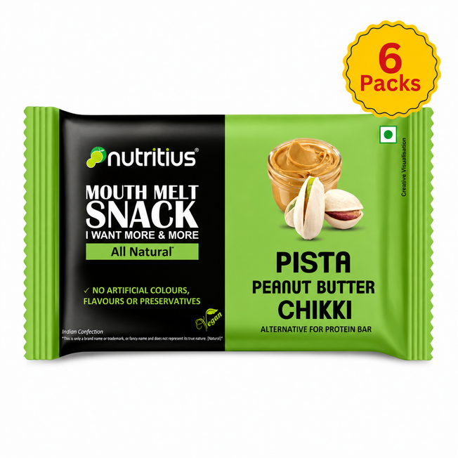 Nutritius Pista Peanut Butter Chikki – Healthy Nut & Peanut Snack Bar 6 PACK