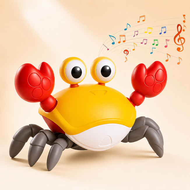 Rechargeable Crawling Crab Toy for Babies & Toddlers – Musical Interactive Walking Crab with Lights & Obstacle Avoidance