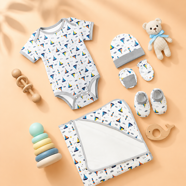 Premium Newborn Baby Clothing Gift Set – 6 Piece Infant Essentials Combo with Onesie, Cap, Mittens, Booties & Swaddle Blanket