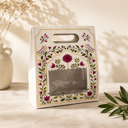 Floral Window Gift Box with Handle – Elegant Packaging for Chocolates, Hampers & Return Gifts