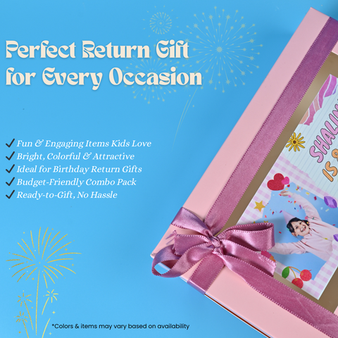 Kids Return Gift Combo Pack with Personalized Box | Cute Stationery Gift Set for Birthday Party