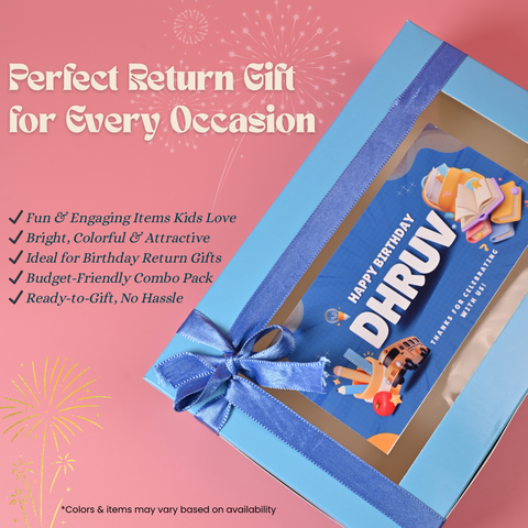 Kids Return Gift Combo Pack with Personalized Box | Fun Activity Gift Set for Birthday Party