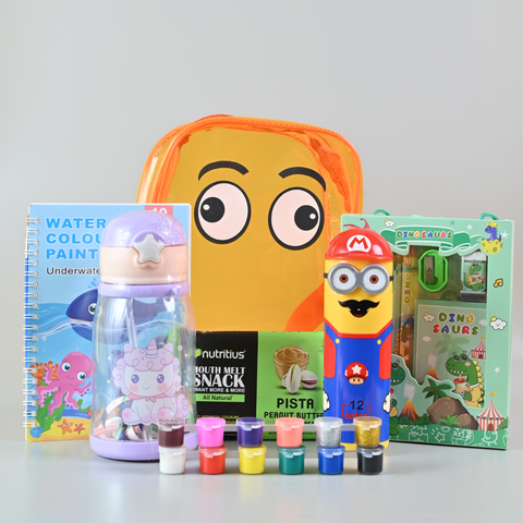 Ultimate Premium Kids Return Gift Combo – Backpack, Water Bottle, Painting Kit, Stationery Set & Snack | Birthday Party Favors