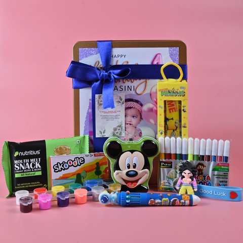 Kids Premium Return Gift Combo with Metal Box, Art Kit & Stationery | Personalized Birthday Gift Set