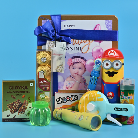 Kids Premium Return Gift Combo with Metal Box, Art Kit & Chocolates | Creative Birthday Gift Set