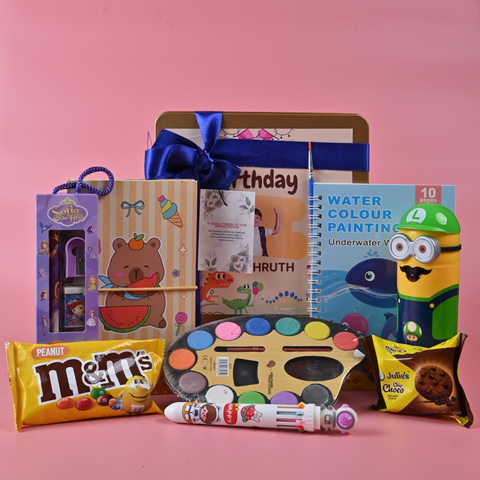 Kids Premium Return Gift Combo with Metal Box, Art Kit & Chocolates | Birthday Gift Set