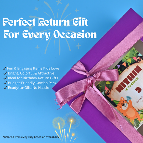 Kids Return Gift Combo with Book & Pen, Kaleidoscope & Toy | Personalized Gift Box for Birthday