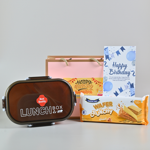 Birthday Gift Combo Box with Lunch Box & Wafer Chocolate | Cute Return Gift Hamper