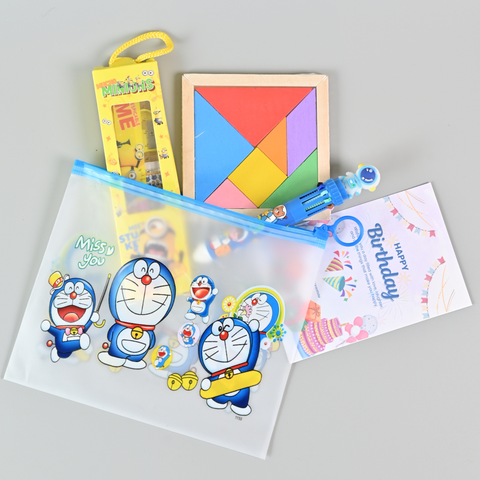 Fun Kids Return Gift Combo – Puzzle, Stationery Kit & Cartoon Pouch Set | Birthday Party Favors