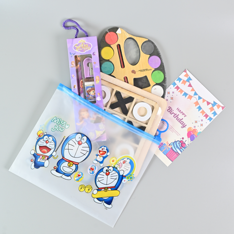 Deluxe Kids Return Gift Combo – Painting Kit, Tic Tac Toe Game, Stationery Set & Cartoon Pouch | Birthday Party Favors
