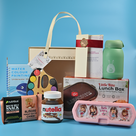 Kids Premium Return Gift Combo with Lunch Box, Water Bottle & Nutella | Personalized Birthday Gift Set