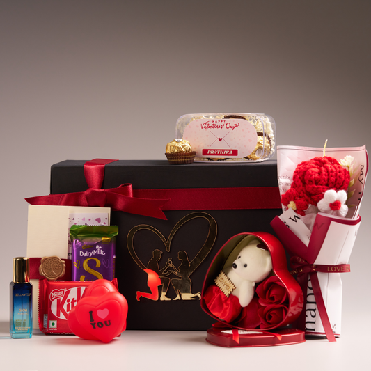 Luxury Personalized Valentine Gift Box with Teddy, Chocolates & 3 Polaroids – Congo